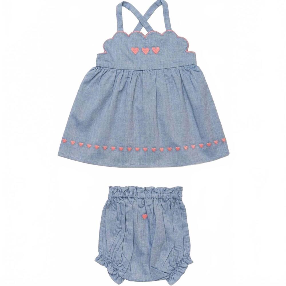 NEW EARLY SUNDAY baby alice dress & bloomer in summer sky